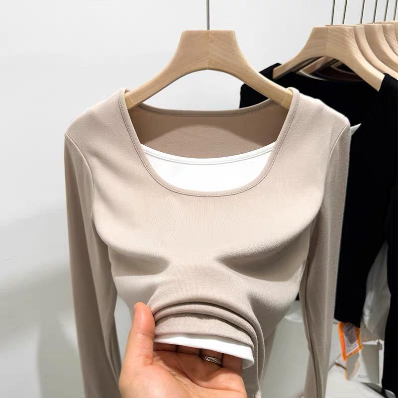 

Шикарная женская рубашка из двух частей с U-образным вырезом — модная и омолаживающая на весну-осень 2025 года Extra Extra Large