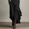 Women’s Long Sleeve Turtleneck Maxi Dress Asymmetric Hem Layered Ruffle Design A Line Fit Soft Fabric Elegant Style