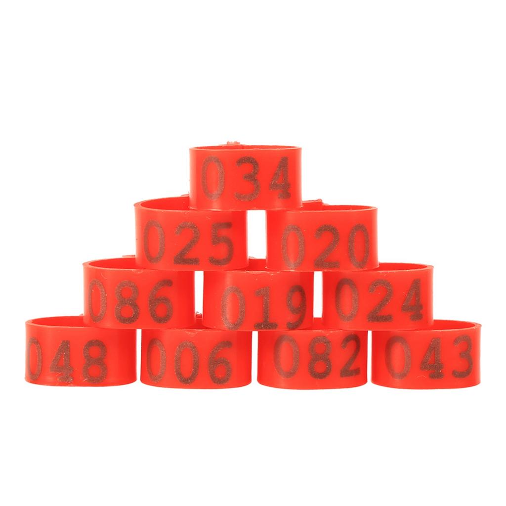 100PCS Bag 16MM 001 100 Numbered Plastic Poultry Chickens Ducks Goose Leg Bands Rings(Red)