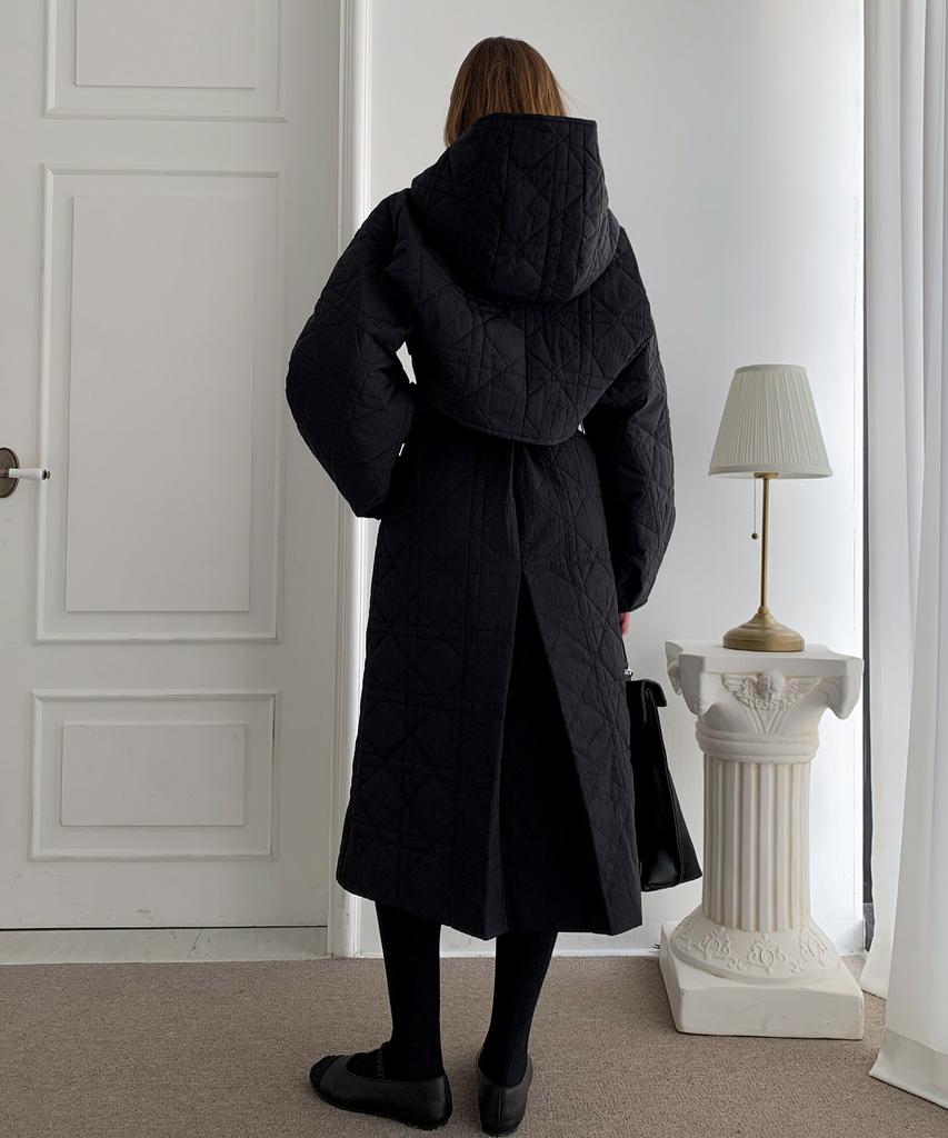 Baseukala [Set] Winter Dress+Jacket+Hood Quilted 3-Piece Black