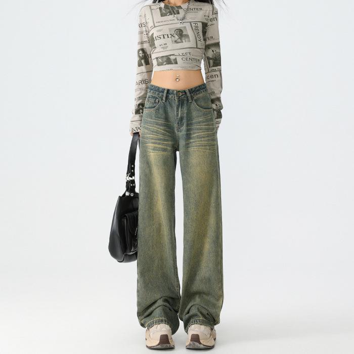 Autumn 2024 Slimming Straight-Leg Jeans for Women – American Hot Girl Nano Wash Wide-Leg Style