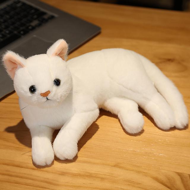1pc 4 Colors INS Like Real Prone Cat Plush Doll Stuffed Pure Colors Grey White Yellow Kitten Toy Pets Animal Kids Gift