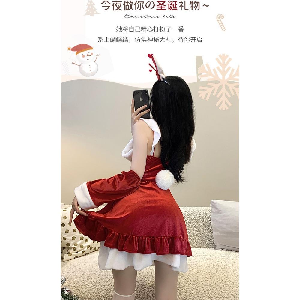 Xian Yi Christmas Dress Sexy Red Velvet Dress Plus Size Party Prom Bunny Cos New Year's Robe