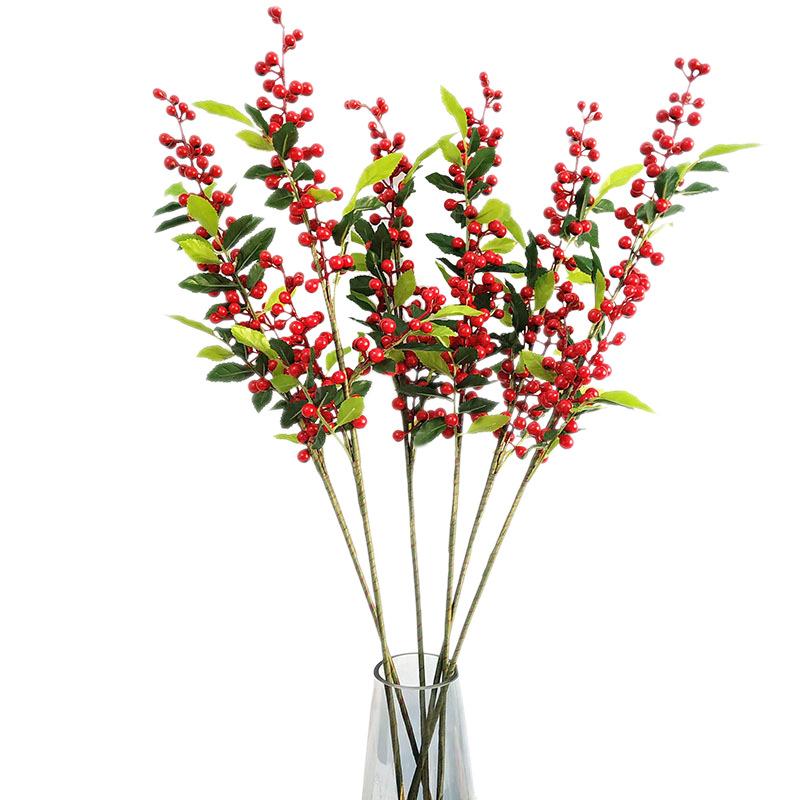 4 Forked Leaves Red Fruit Simulation Foam Berry Red Fa Cai Fruit Home Decoration Wedding Cross-border Christmas Berry Fake Flower