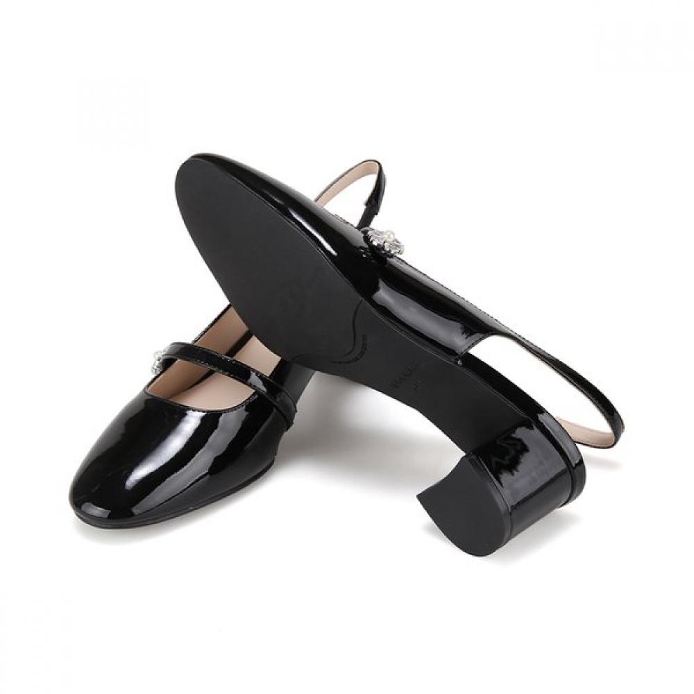 BARBARA Leather Patent Gem Point Feminine Slingback 5cm Bbj201bk