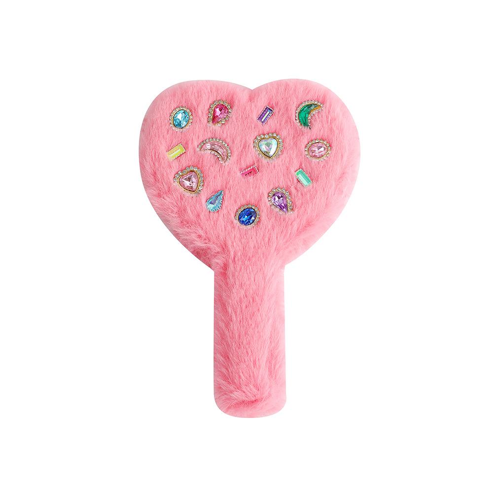 Plüschgriff Spiegel Tragbar Herzform Make-up Spiegel Diamant Kosmetikspiegel Für Mädchen Frauen Kreatives Geschenk Heimdekoration