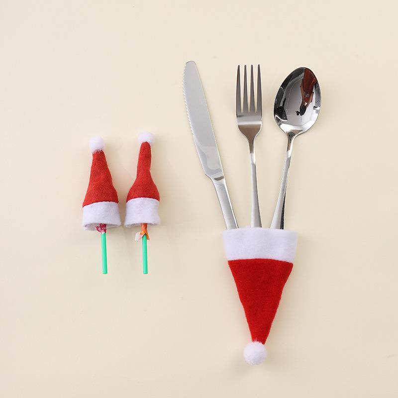 Nové mini vánoční čepičky, čepičky na láhev, vánoční čepice, sady příborů, lízátka, vánoční čepice, vánoční ozdoby