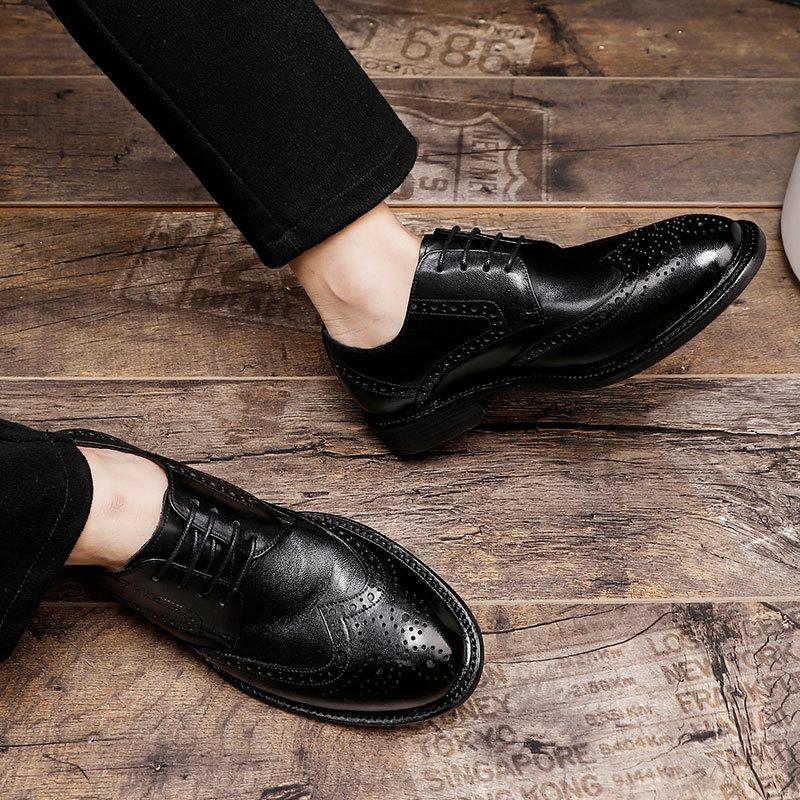 British Retro Mapi Derby Wedding Shoes Tide Brock Engraved Business Dress Casual Leather Shoes Men'S Large Size Men'S Shoes Tide