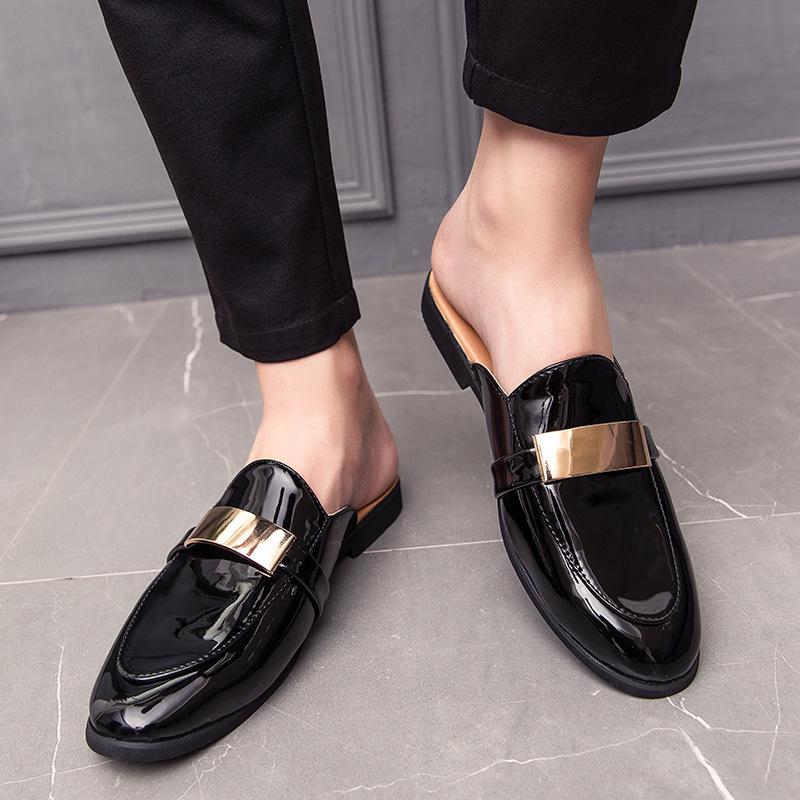 Plus Size Men's Summer Leather Sandals: Shiny, Fashionable, Closed-Toe Casual Slippers