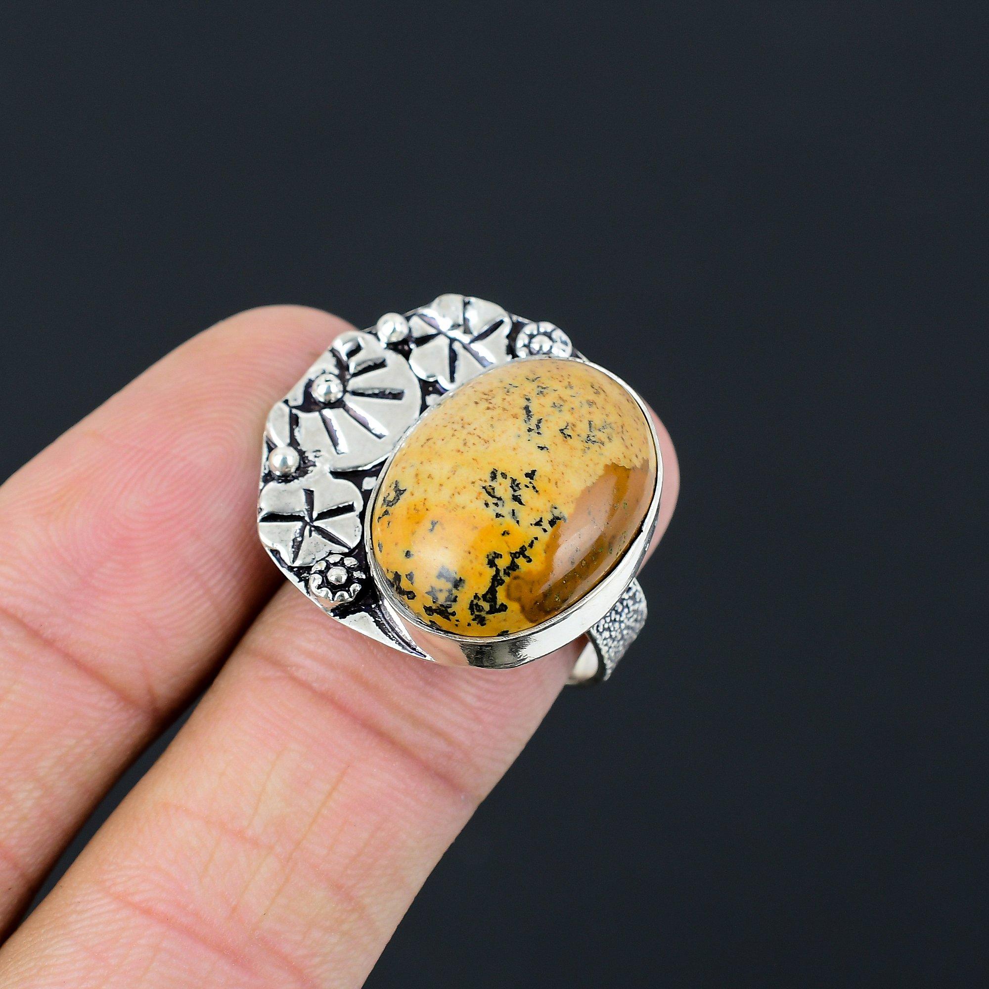 

Natural Picture Jasper Birthday Wedding Ethnic Statement Ring Size 8 925 Silver 8