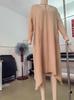 European-American Casual V-Neck Cotton Linen Irregular Dress with Seven Sleeves for Women