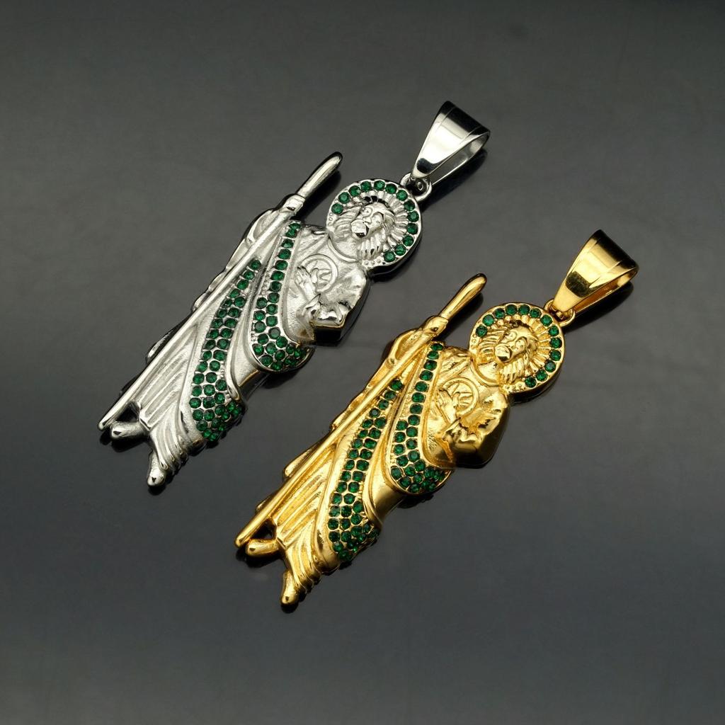 1 Stück 316L Edelstahl Anhänger, Heiliger Judas, mit Strasssteinen, Hip-Hop, Partys, Weihnachtsgeschenke für Männer und Frauen, Schmuck