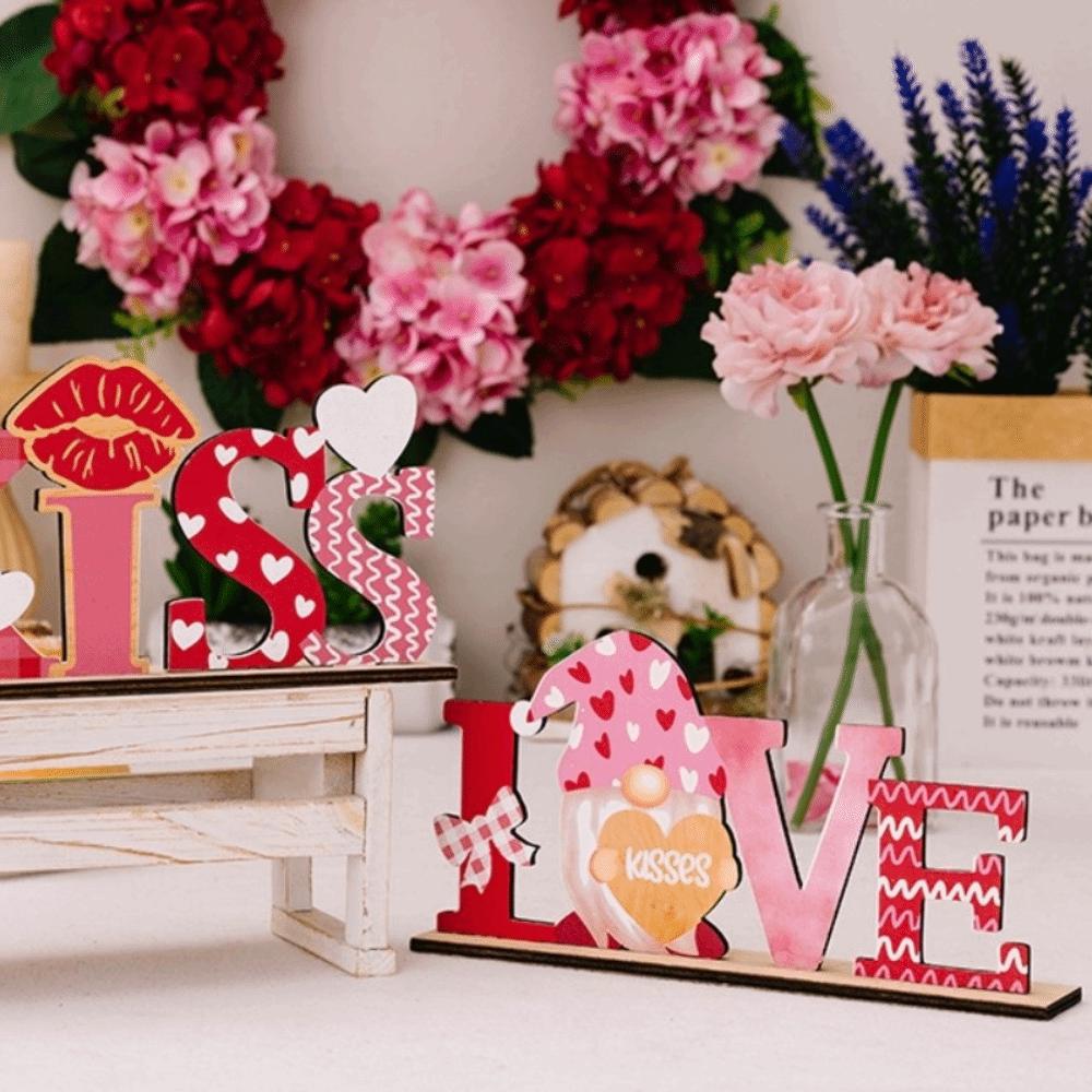Wooden Art Craft Valentine Day Wooden Decorations Lip Love Heart Wooden Letter Ornaments  Table