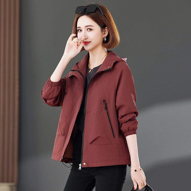 

Женская короткая куртка с капюшоном Ankola красного цвета, 2025 Новая повседневная весенне-осенняя больших размеров, миниатюрный стиль Extra Large