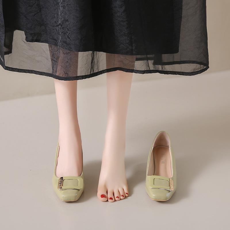 French Style Shallow Cut Single Shoe Women's 2025 New Comfortable Square Buckle Evening Breeze Gentle Thin Heel High Heels Stand