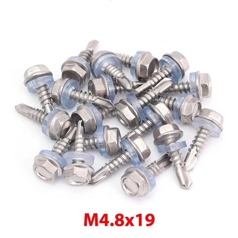 Self-Tapping Screws 410 Stainless Steel Hex Head Screws with Rubber Washer Ring Metal Self Drilling Screw for Hex Socket Wrench