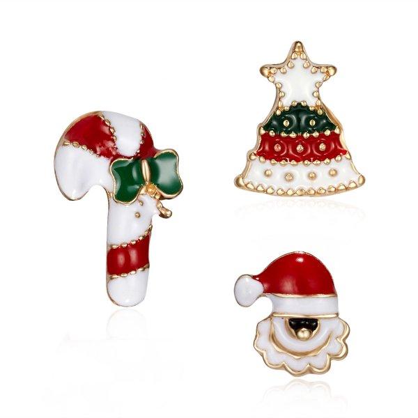 Rinhoo 3pcs/set Christmas Santa Claus Deer Snowman Brooch For Women Xmas Hat Gloves Tree Star Acrylic Enamel Badge Party Jewelry