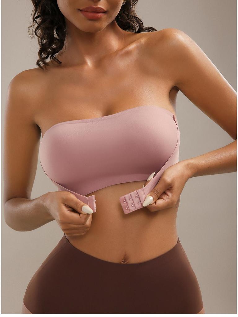 Bezešvá podprsenka bez ramínek s předním zapínáním - Bez kostic, nabíraný bandeau design