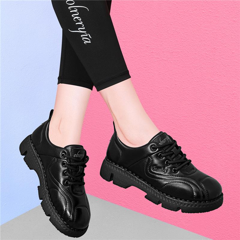 (Broken size does not make up) The first layer of cowhide women's casual shoes autumn soft-soled mother sports round head lace-up single shoes