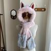 New winter fire fox ears warm plush ski scarf gloves integrated hat women's thickened three-piece set