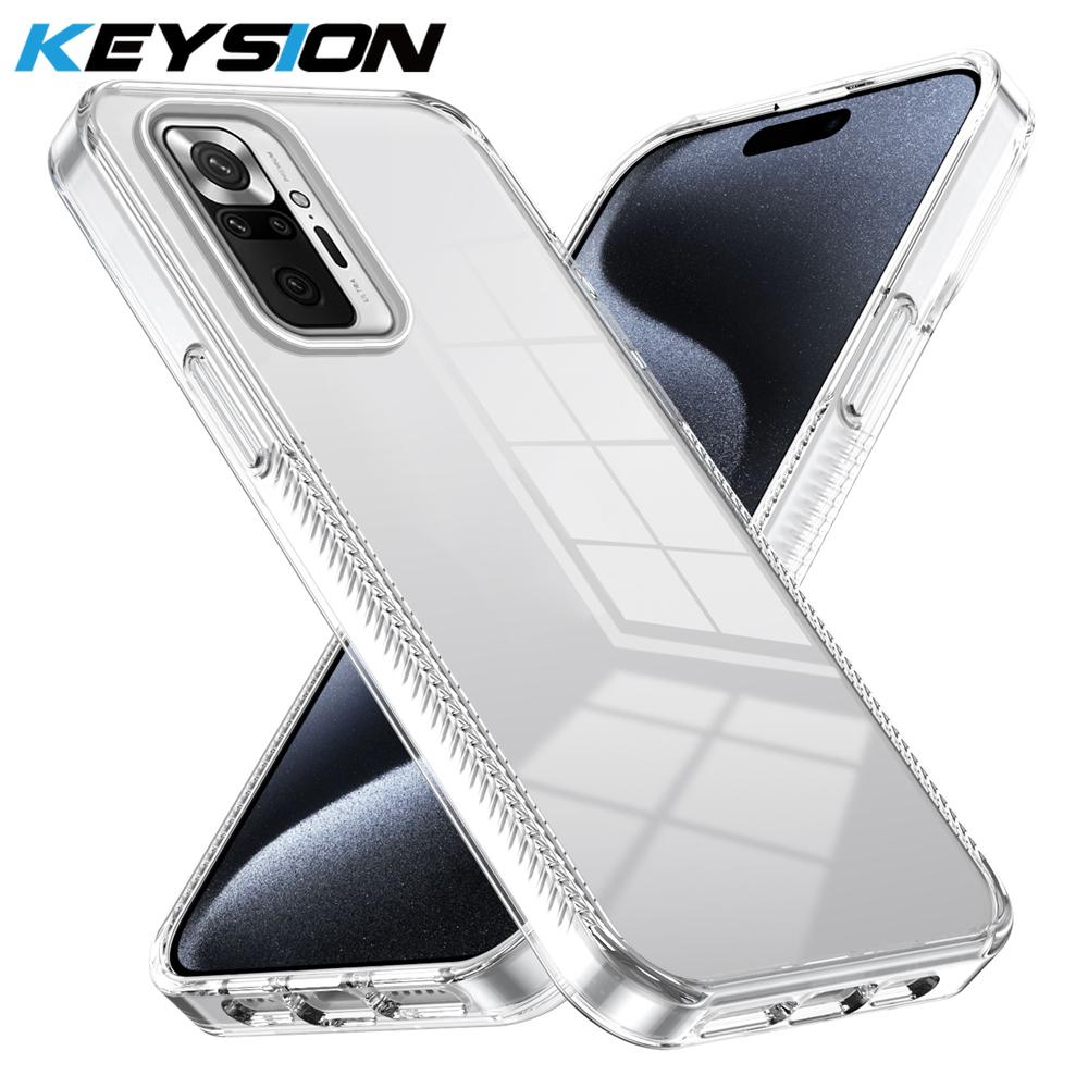 KEYSION Transparent Case for Redmi Note 10 10S 10 Pro 4G Soft TPU+PC Anti-slip HD Clear Shockproof Phone Back Cover for POCO M5S