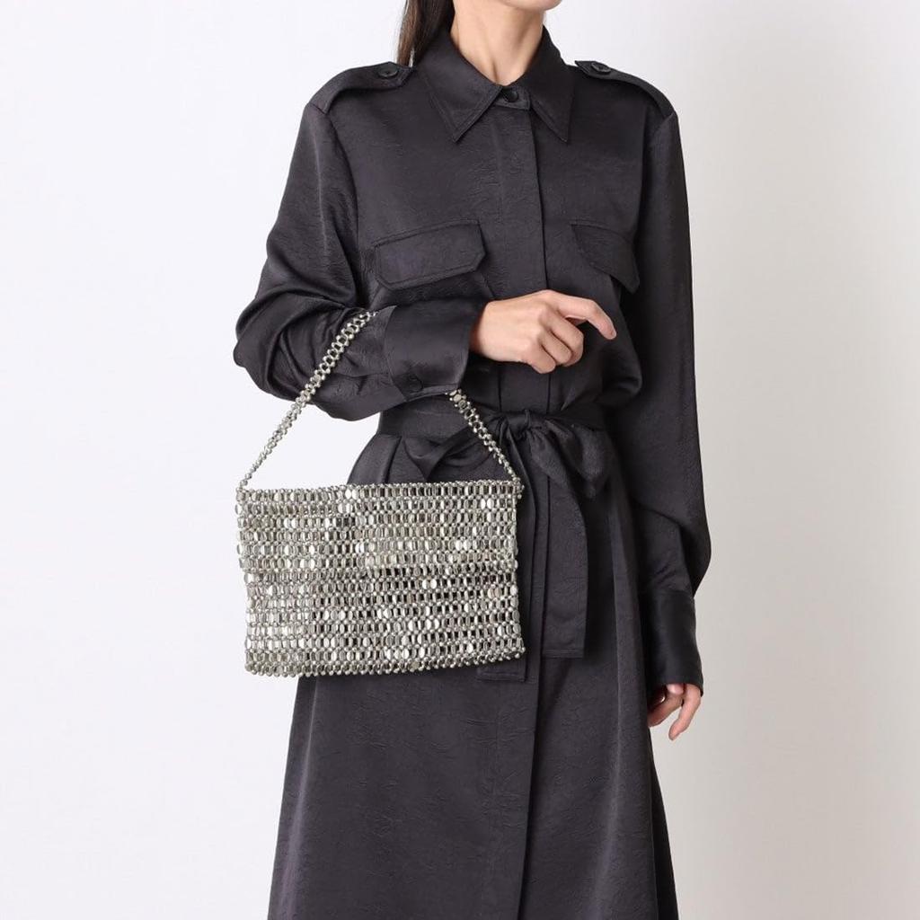 Metal beaded flap handbag