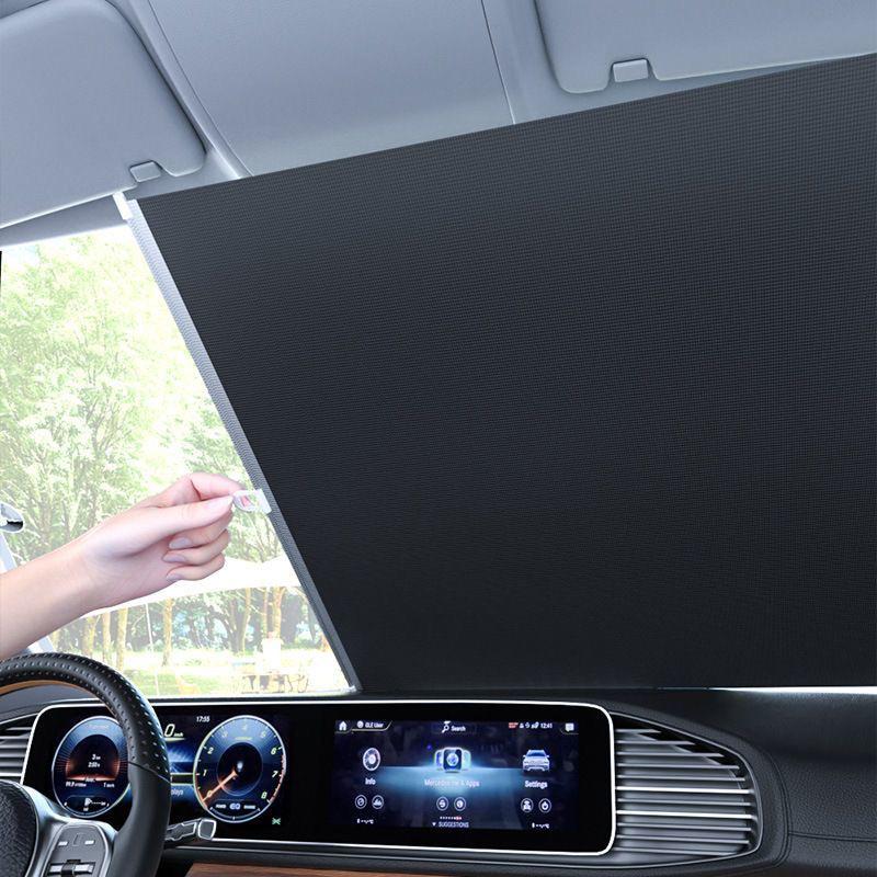 No Drilling Retractable Roller Window Shades Silver Coating Black Blackout Blind Shade Temporary Cover Curtain for Home Car