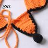 Soft Pet Bib Knitted Star Bib, Handmade Shape Cat Crochet Small Dog with Black Pom-poms for Cats Dogs Halloween Outfit Five-pointed