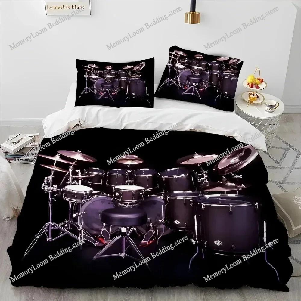 Art Style Unique Drum Kit Music Instruments Guitar Bedding Set Queen/King Size Duvet Cover Comforter Soft Bed Sheet Set Decor