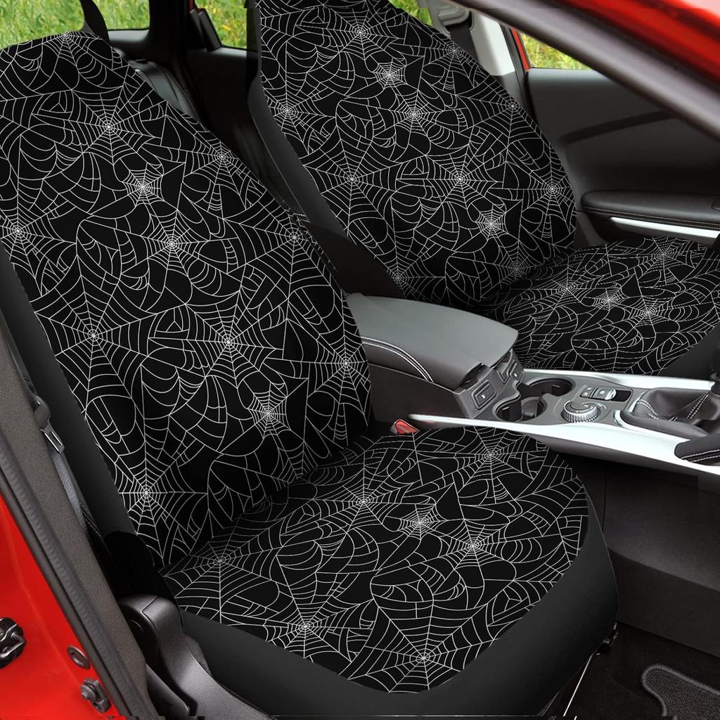 Bulopur Halloween Spider Web Print Front Seat Cover Sets 2 Pack, Car Universal Accessories Interior Decor for Men, Auto Front Seat Covers