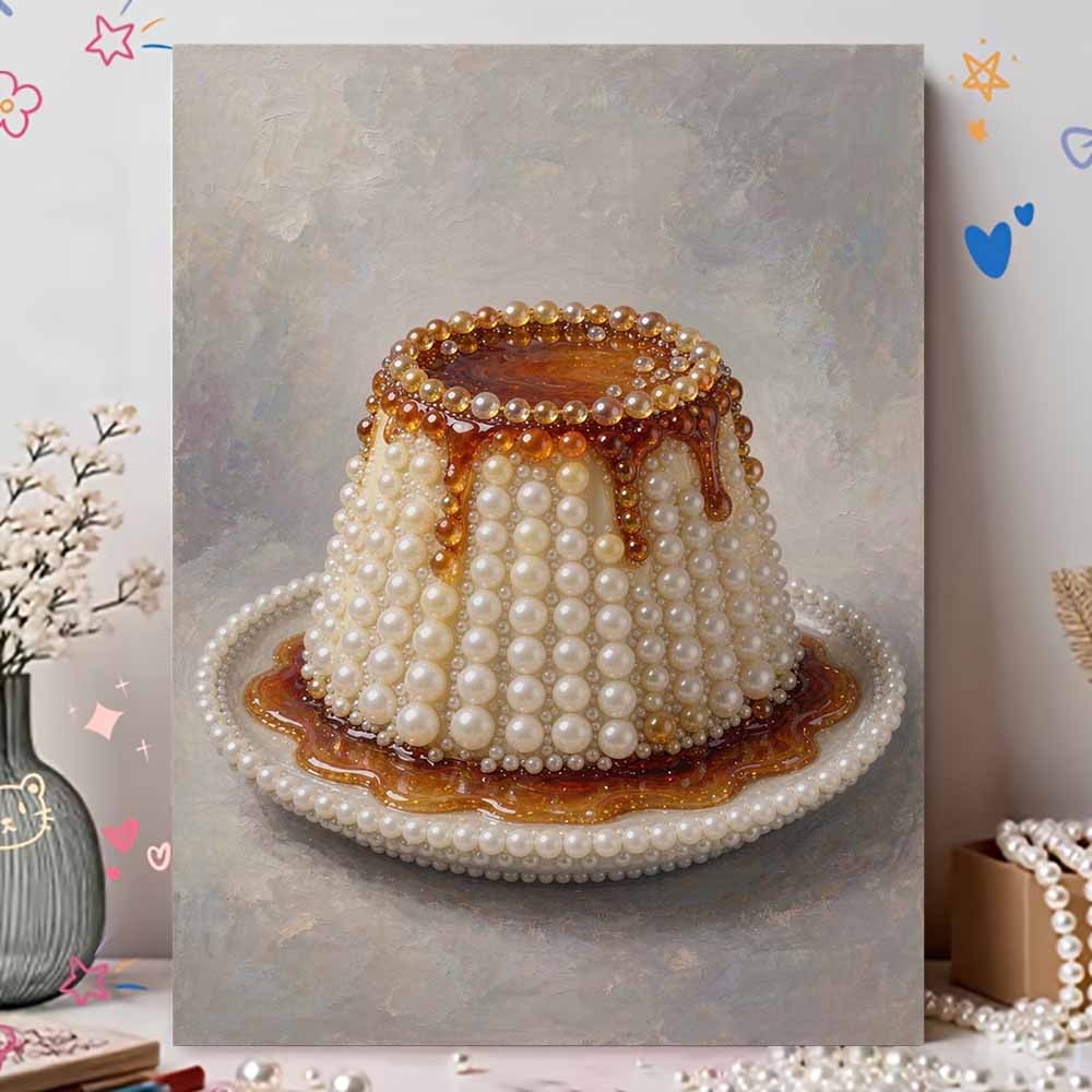 Creative Pearl Art on Stretched Frame Caramel Pudding Cake Pattern DIY Sparkling Bead Canvas Relaxing Handmade Craft Gift for Kids