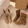 Mid-tube Boots Summer New Pointed Toe Sleeve Cutout Breathable Block Heel Sandals