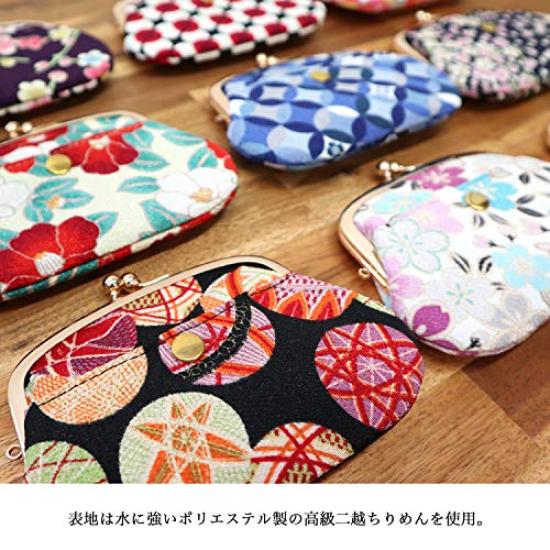 Komon Kobo Clasp Wallet with Plum Arare Coin Purse and Card Futako Wa Edo Komon 0207 4-inch Parent-Child (Purple) Case, Chirimen, Kyoto, KOMONO,