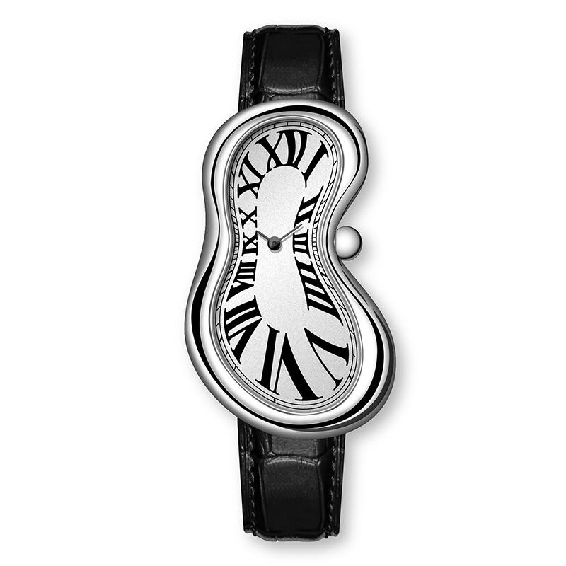 Vintage Roman Numeral Men's Quartz Watch with Irregular Twist Design and Leather Strap