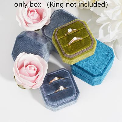1Pc Velvet Ring Box Double Ring Box With Detachable Lid 2 Slots Octagon Ring Display Holder Case For Engagement Wedding Proposal