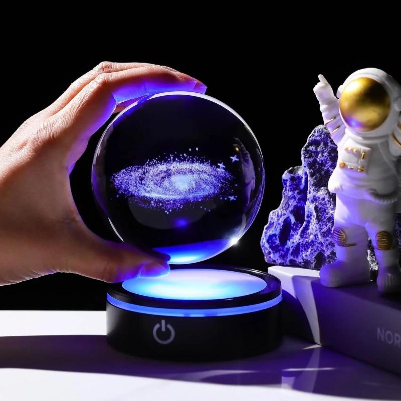3D Galaxie Křišťálová koule s LED světelnou základnou Skleněná planeta Koule Model galaxie Figurka Noční světlo Astronomická dekorace Dárky