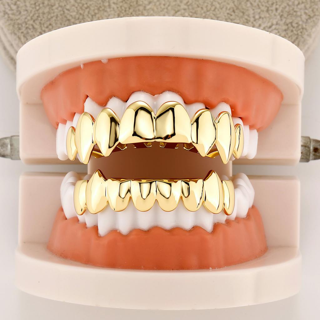 Hot Sale JZ G-019 Brass Smooth Dental Grills Grillzs Halloween  Hip-hop 8 Teeth Unisex