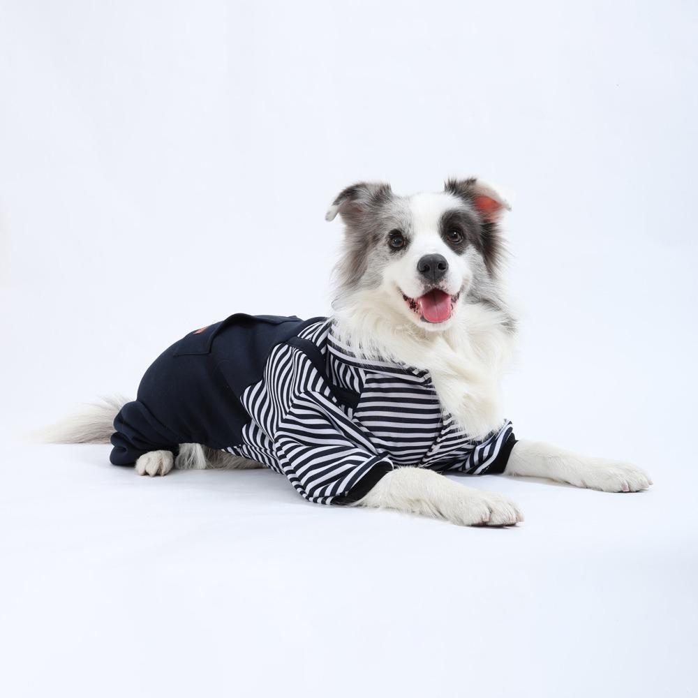 

Dog Outfit Four Legged Pet Dog Jumpsuit Warm Striped Pet Sweatshirt Thickened Windproof Dog Pullover Hoodie Daily Walk XL синій