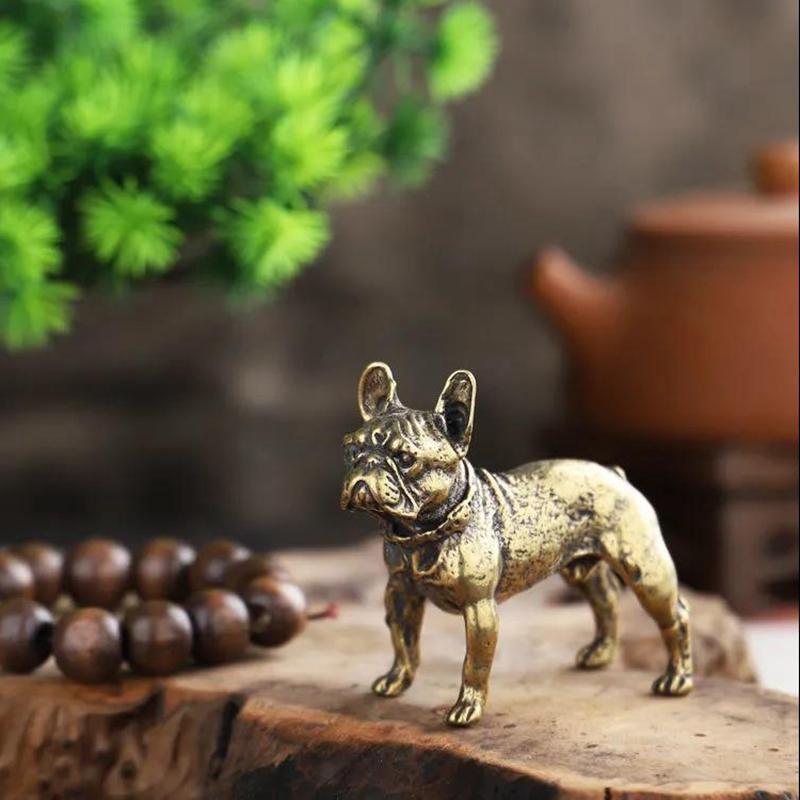 Retro Brass Bulldog Desk Ornaments Miniatures Figurines Handmade Cute Animal Tea Pet Dog Statue Ornament Home Decorations Gifts