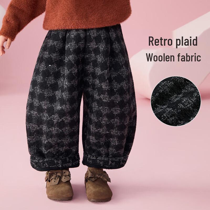 

ASK JUNIOR Kids Winter Warm Plaid Fleece-Lined Trousers 90