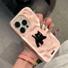 Cute Black Fuzzy Cat Shockproof Phone Case For iPhone 17Air 16 15 14 12 13 11 Pro Max Candy Color Wave Pattern Protective Cover