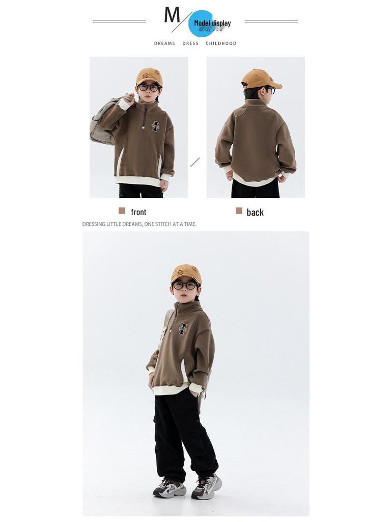 Boys' Reversible Fleece Hoodie - 2025 Autumn/Winter Collection, Thickened Half-Zip Pullover, Long-Sleeve Fashion Top for Medium/Large Kids.