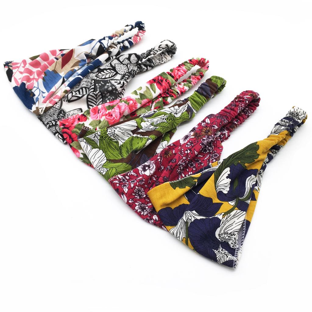 Factory Custom Boho Cotton Elastic Headband Women Summer Head Wrap Sports Yoga Headband Hair Bands Hair Accessories