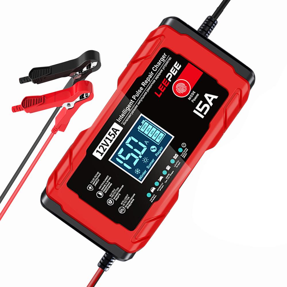 

Зарядное устройство для аккумулятора 15А 12В Зарядные устройства для свинцово-кислотных аккумуляторов Интеллектуальная импульсная зарядка с функцией восстановления Для зарядки аккумулятора мотоцикла/автомобиля EU
