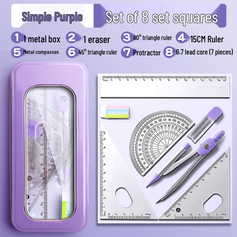 Student Geometry Ruler Set for Elementary to Junior High - Includes Compass, Triangle, and Sixth Grade Supplies