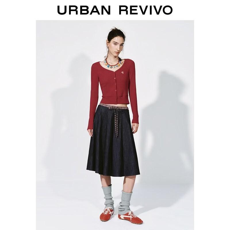 UR 2026 Spring Women's Casual Spliced Color-block Plaid Denim Skirt
