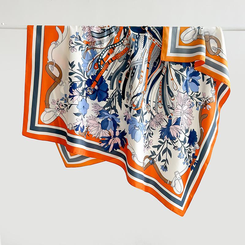 Vintage high-end women's light luxury fashionable design printed 111 twill square scarf, Korean trendy thin shawl
