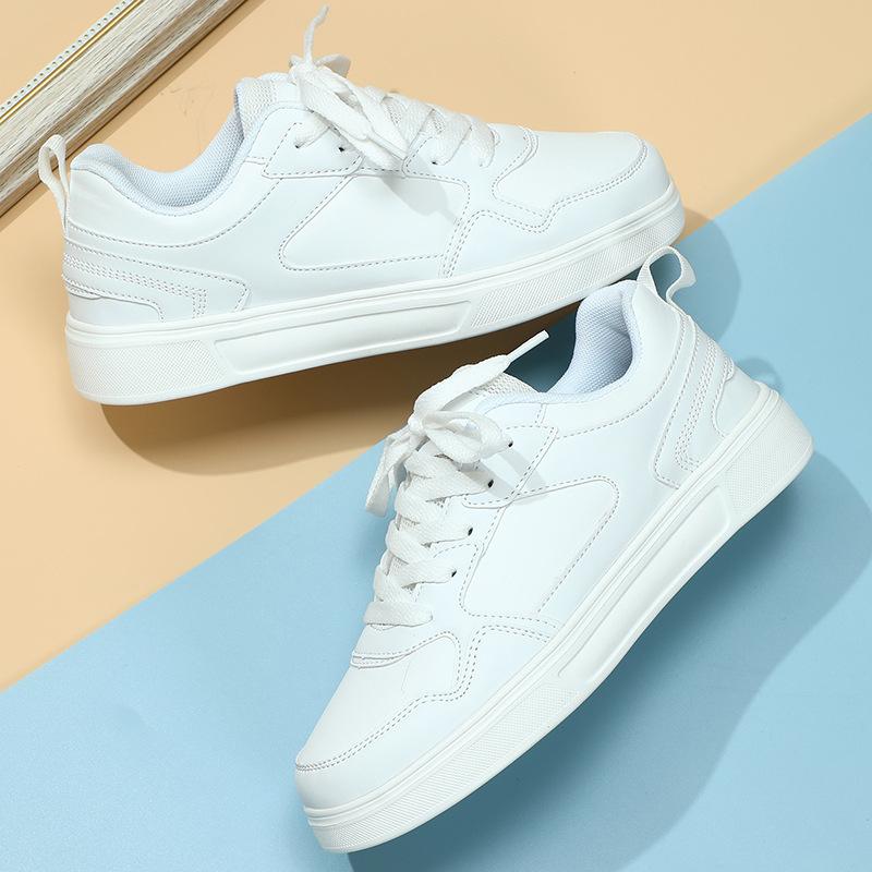 White Shoes PU Leather Board Shoes Women Breathable Casual Sneakers Men Lace-up Trendy Running Trainers Anti-slip Waterproof