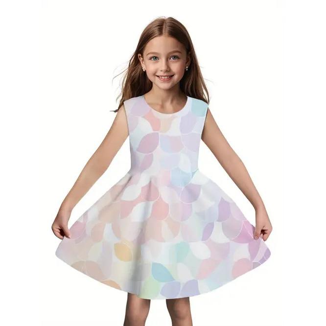 

Летнее новое детское повседневное модное платье для девочек, изысканное платье без рукавов с круглым вырезом и 3D-принтом, платья без рукавов для девочек 150cm