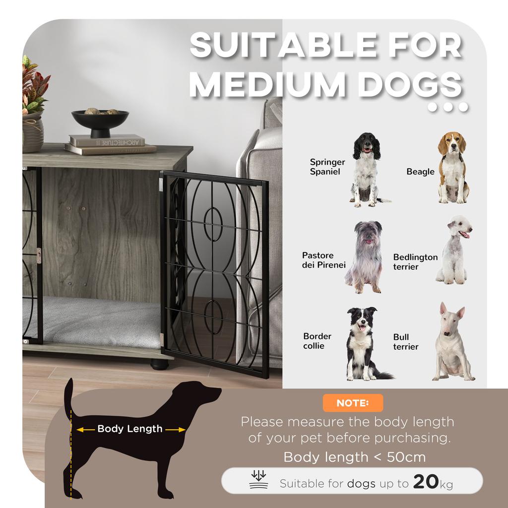 Indoor Dog Crate Furniture End Table With Plush Washable Cushion Lockable Door For Medium Dogs